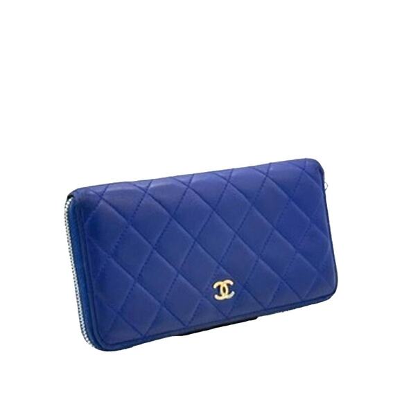 Chanel Caviar Quilted Large CC logo Zip Around Wallet Royal Blue*EUC*Care Cards - Picture 2 of 14